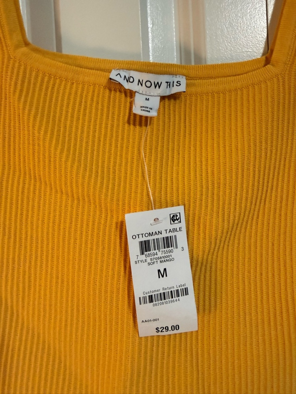 Square Neck Ribbed Tank Top in Mustard Yellow
